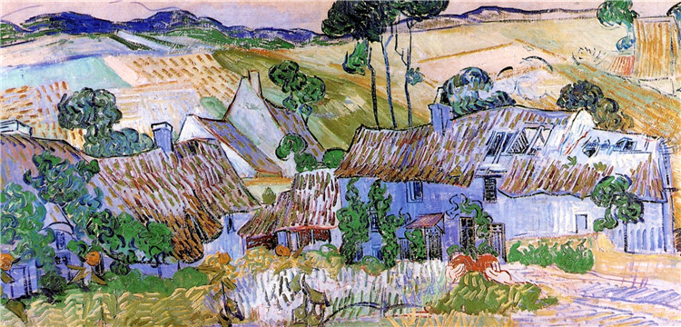 Thatched Cottages By A Hill Van Gogh Oil Painting